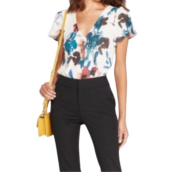 A New Day polyester short flutter sleeve v-neck lined blouse, plus size medium - Picture 1 of 7